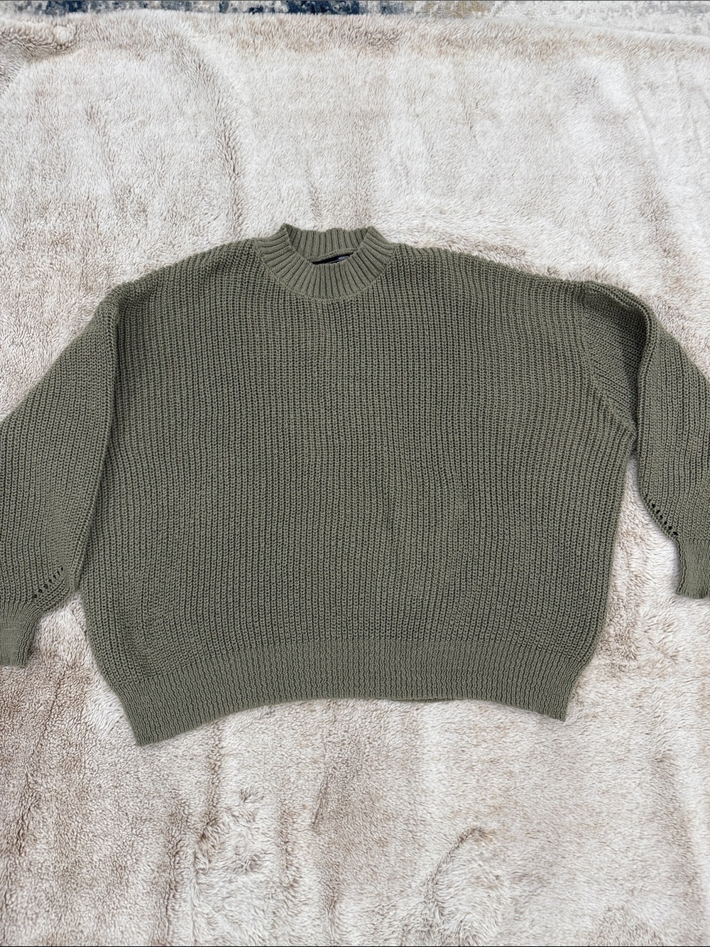 Relaxed Olive Crewneck Knit Sweater